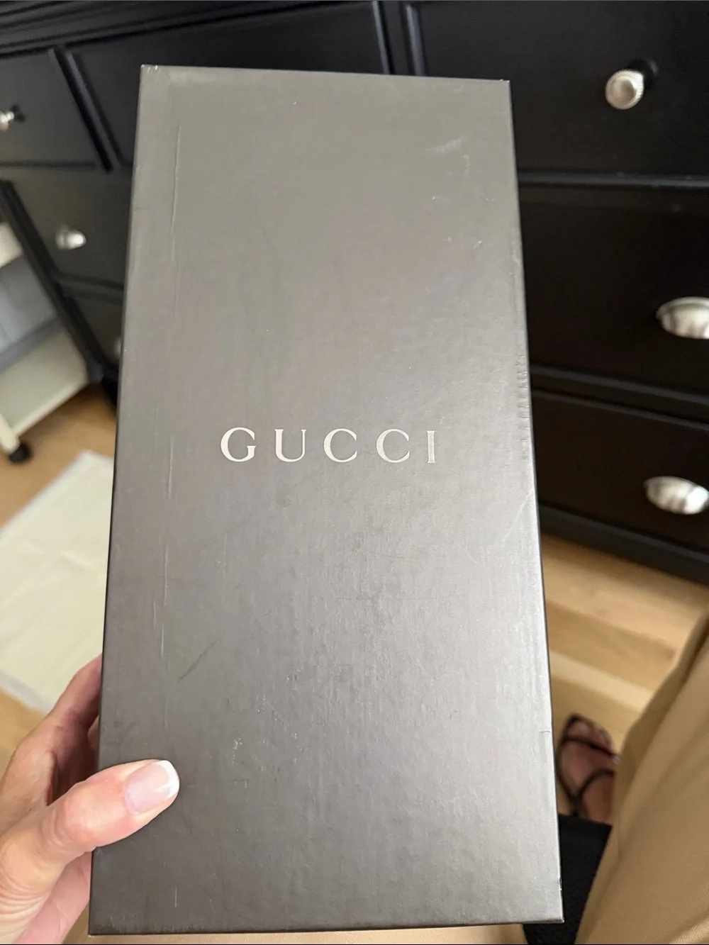 Gucci Men’s Black Embossed Logo Slide Sandals